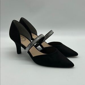 2466- I. Miller Elegant Black Women's Heels with Rhinestone Strap Size 6 M NWT